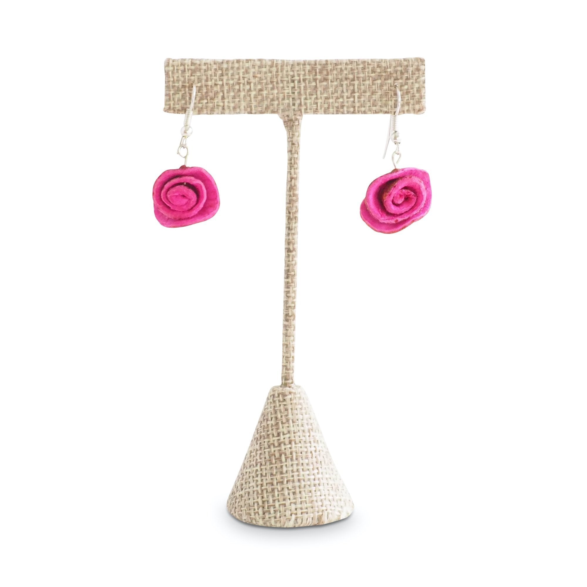 Small Rose Dangle Earrings Pink