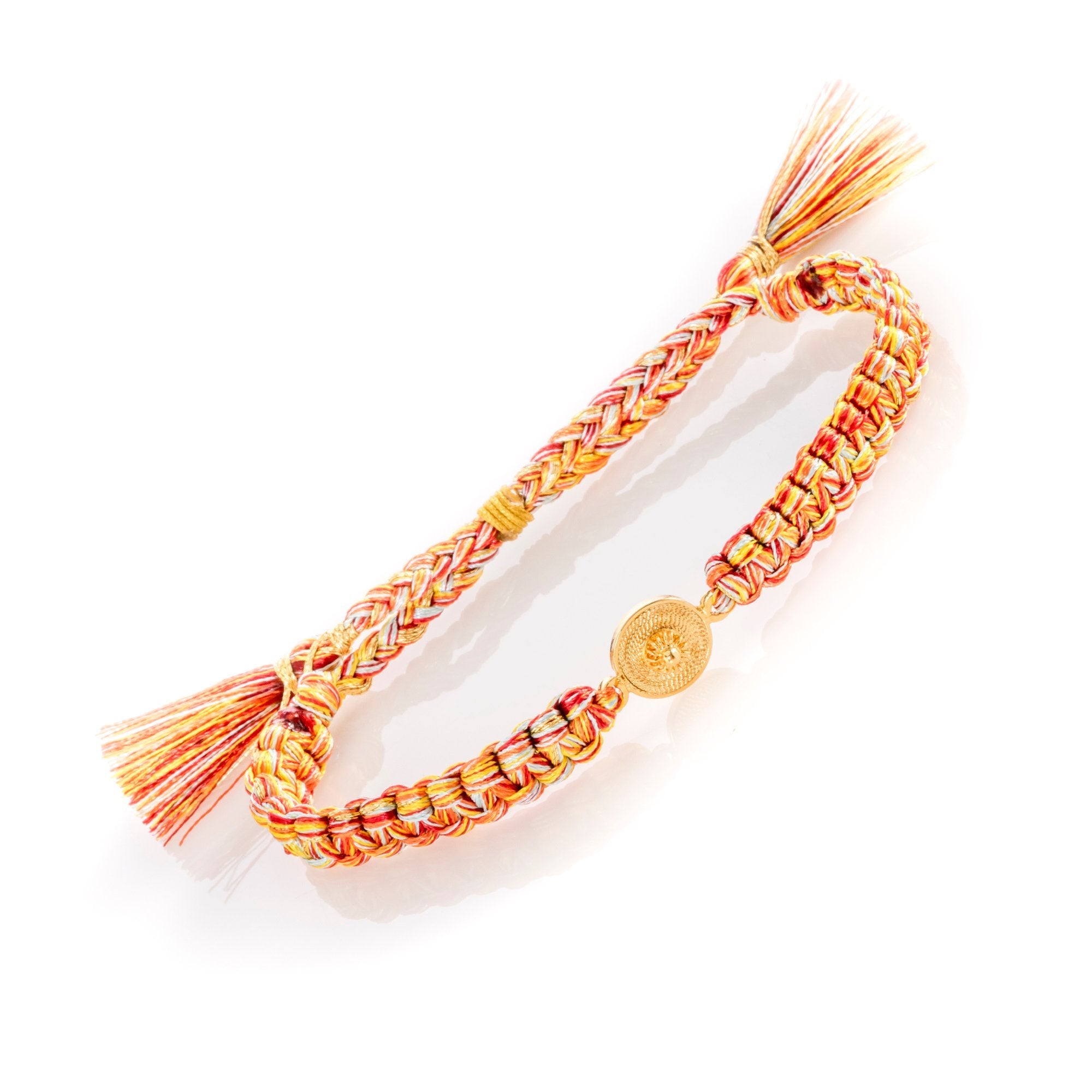 Adjustable Gold Filigree Panderito Bracelet Orange -Multi