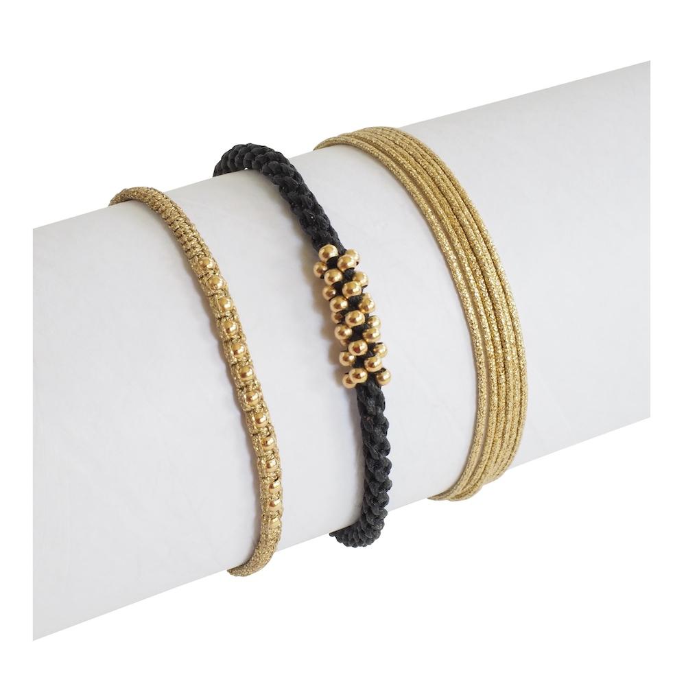 Raya Metallic Macrame Bracelet Gold Beads Combo