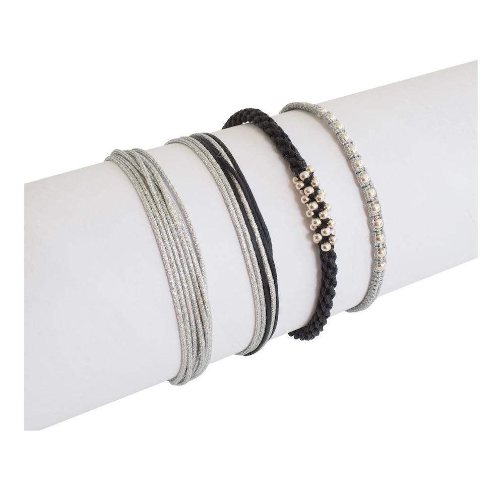 Raya Metallic Macrame Bracelet Silver Beads Combo