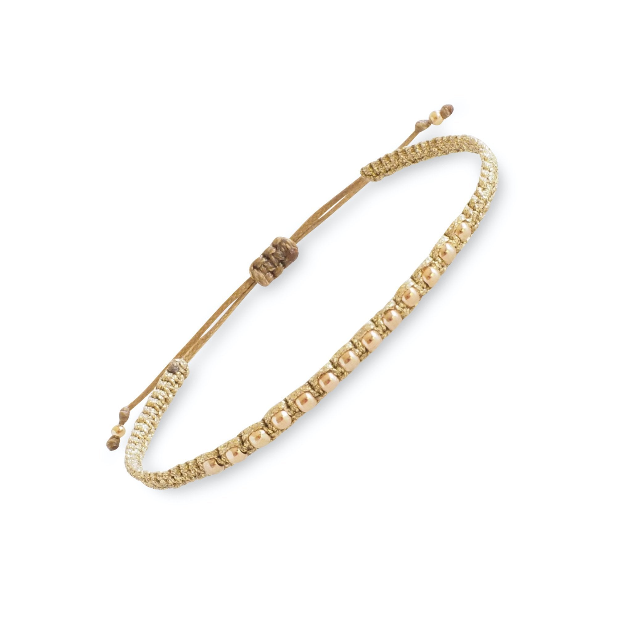 Raya Metallic Macrame Bracelet Gold Beads
