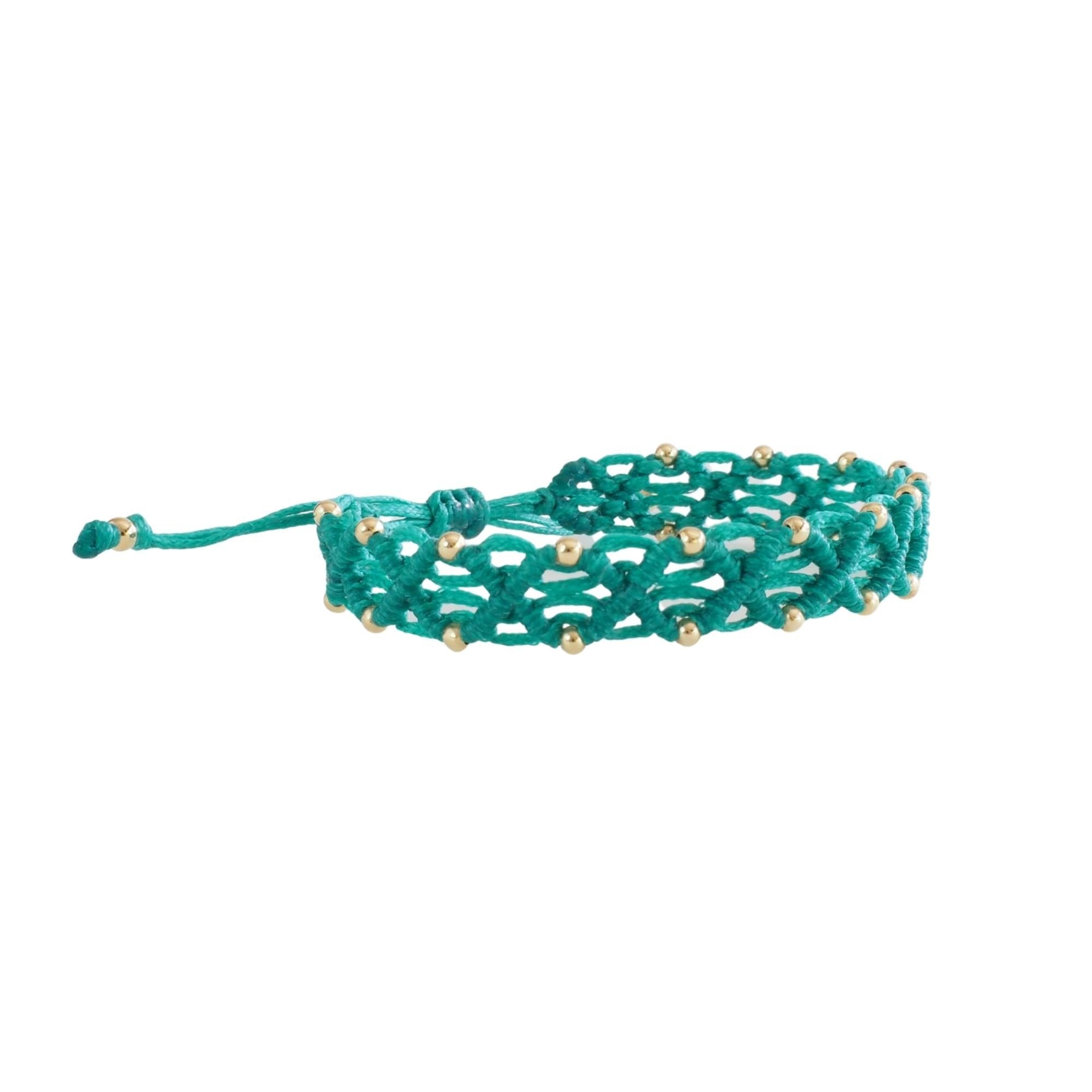 Rombos Macrame Bracelet - Gold Filled Beads -Aquamarine