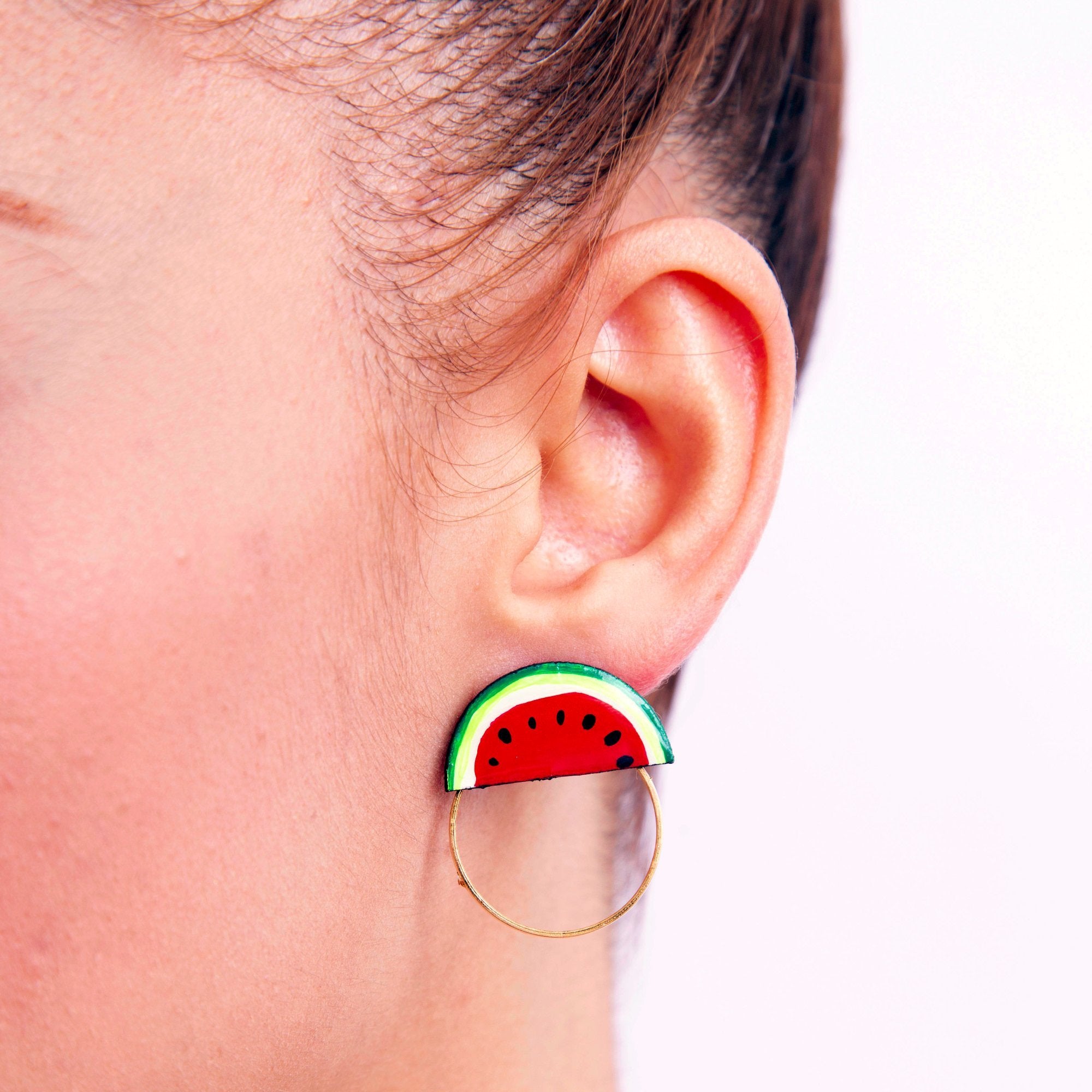 Watermelon Wood Stud Earrings